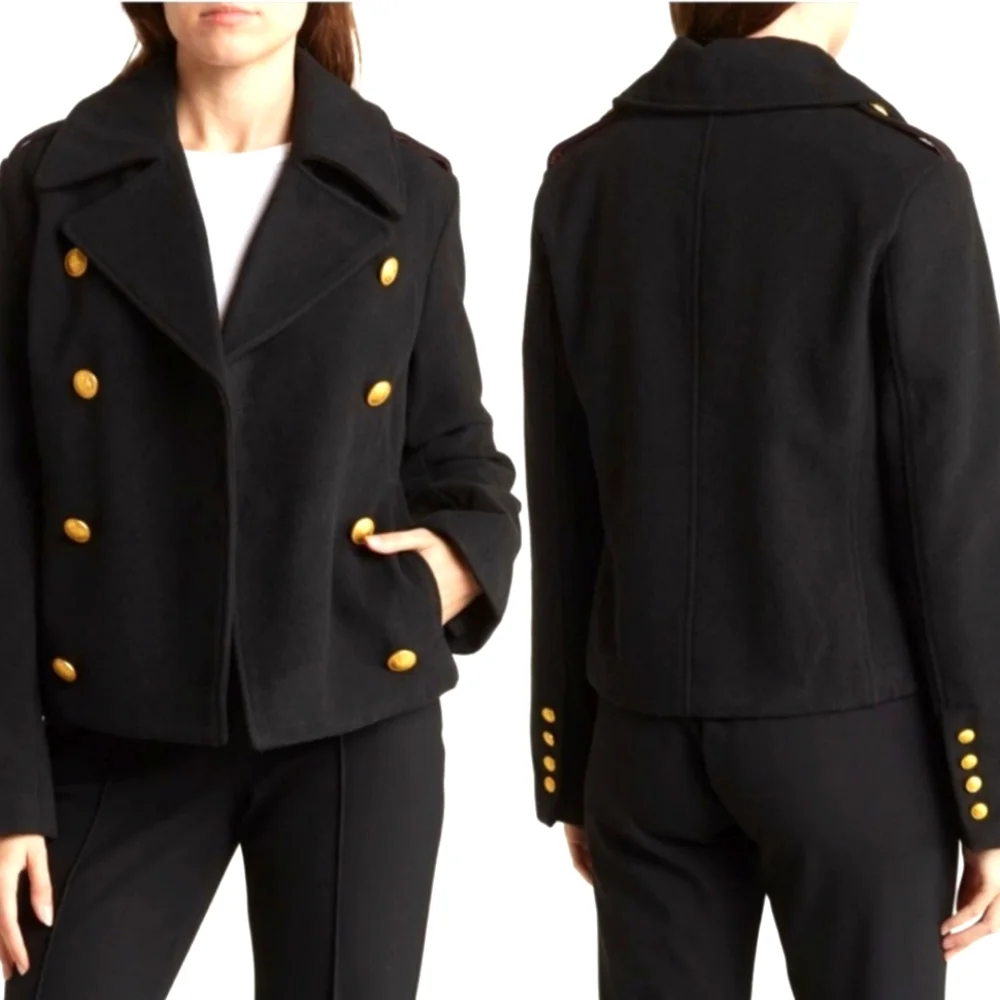 Rebecca Minkoff Black Wool Military Peacoat